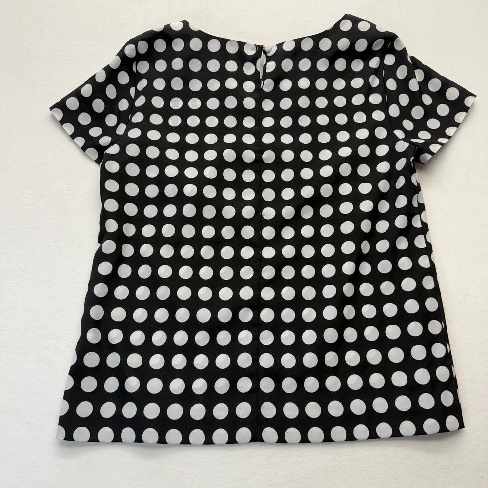 J.CREW Blouse Womens XS Black Polka Dot Short Sleeve Keyhole Back Top - Picture 4 of 10